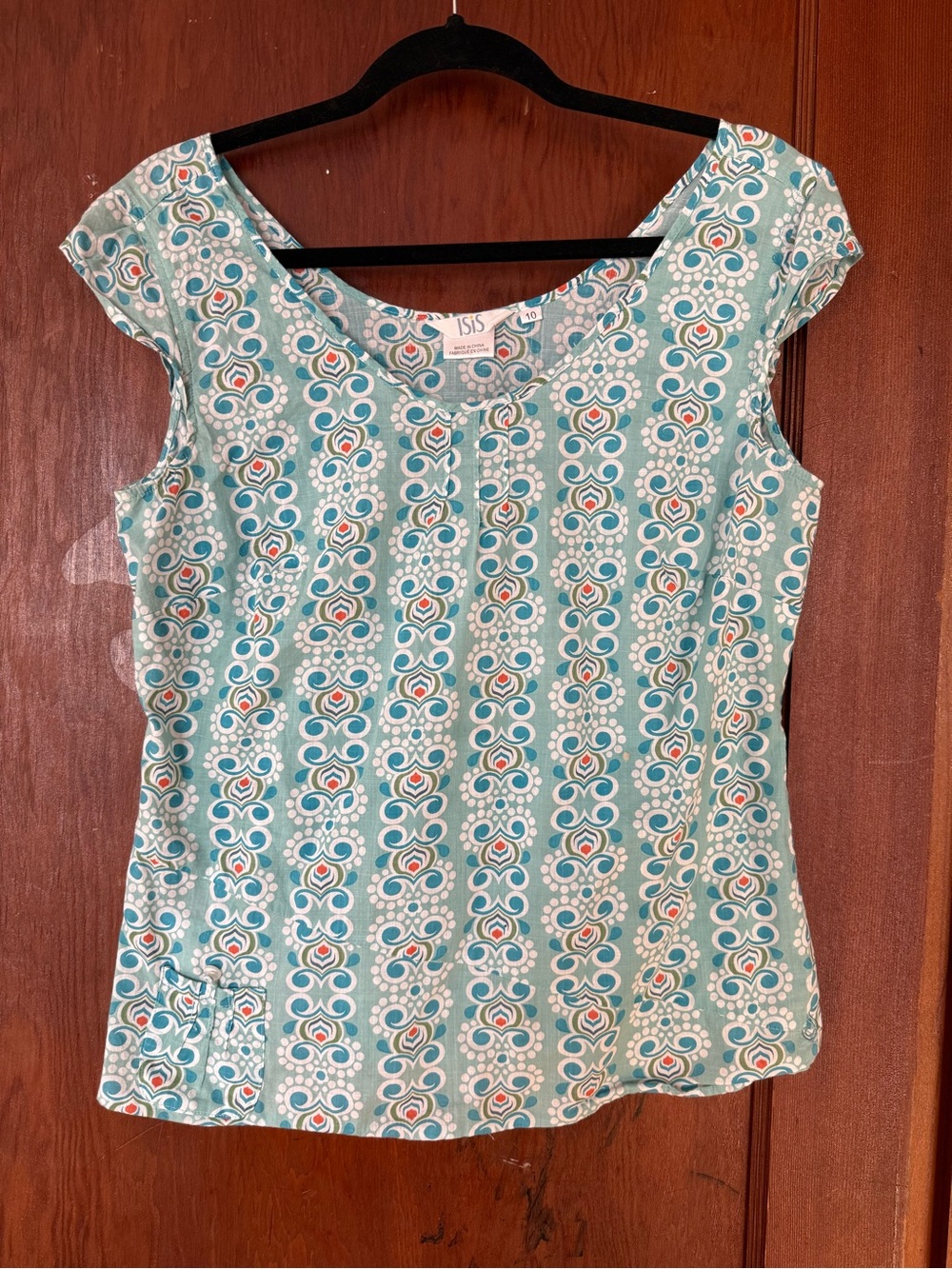 ISIS Cap Sleeve Patterned Teal Women's Top